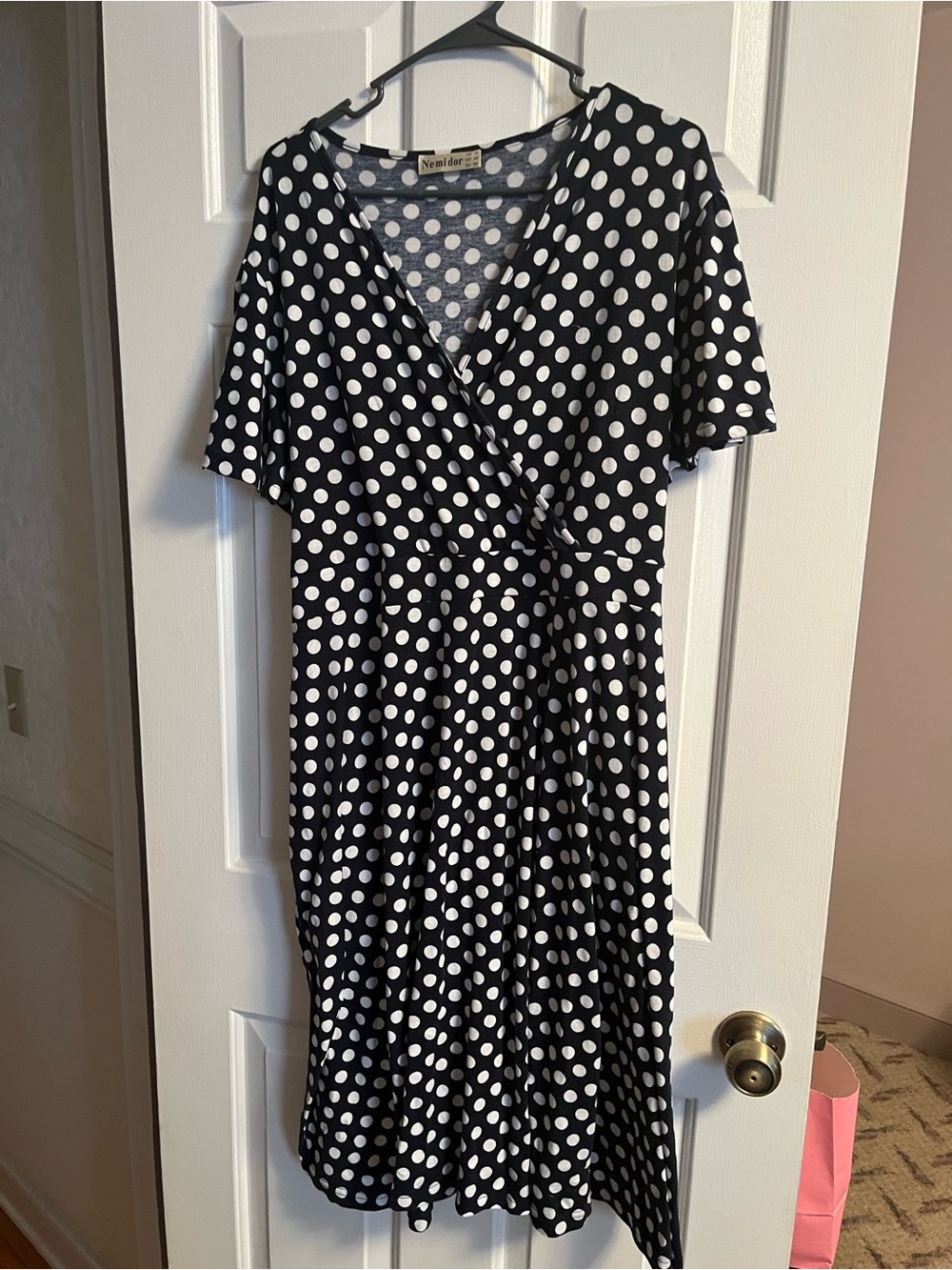 Black Polka Dot Wrap Dress with White Dots with pickets and tie